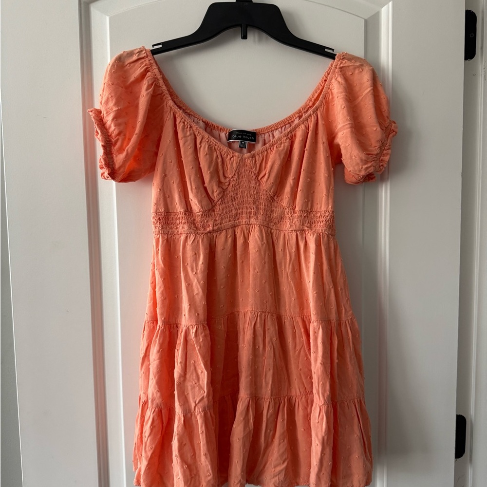 Blue Blush Orange Mini Dress with Puff Sleeves